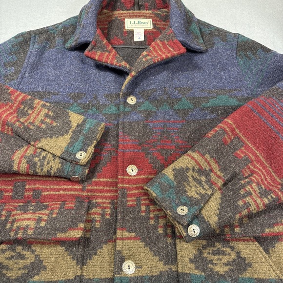 JACKET BARN WOOL AZTEC MEN LRG  L.L. Bean  Coat 90s Southwest Tribal Chore Ranch - Picture 10 of 13